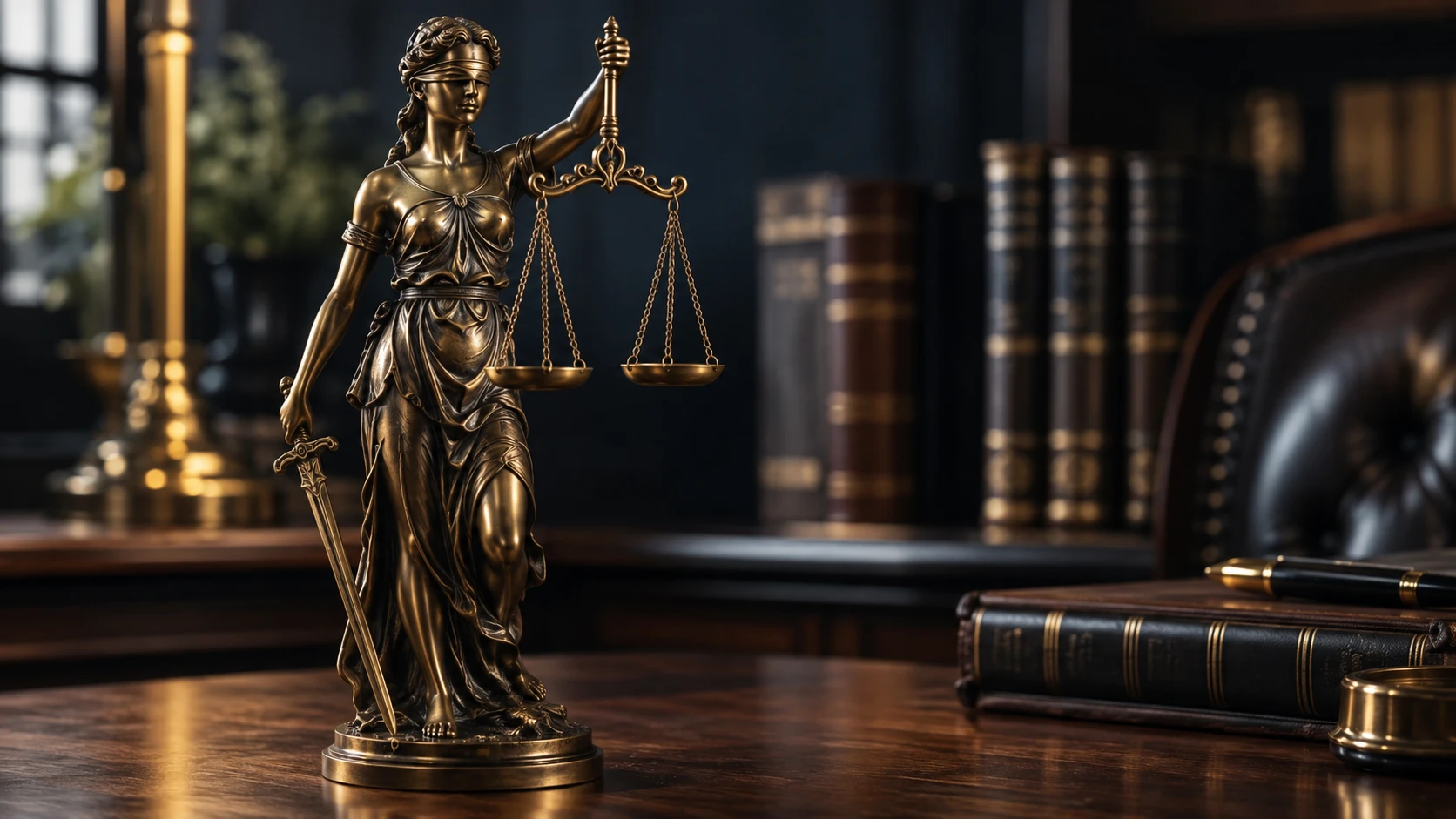 Escultura da Justiça com balança, elemento ilustrativo da advocacia